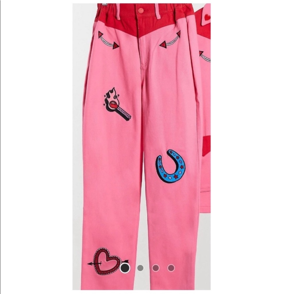 LAZY OAF COLORED 5 POCKET JEANS WITH EMBROIDERED PATCHES